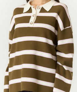 YAS | ISABELL LS POLO KNIT PULLOVER - FIR GREEN