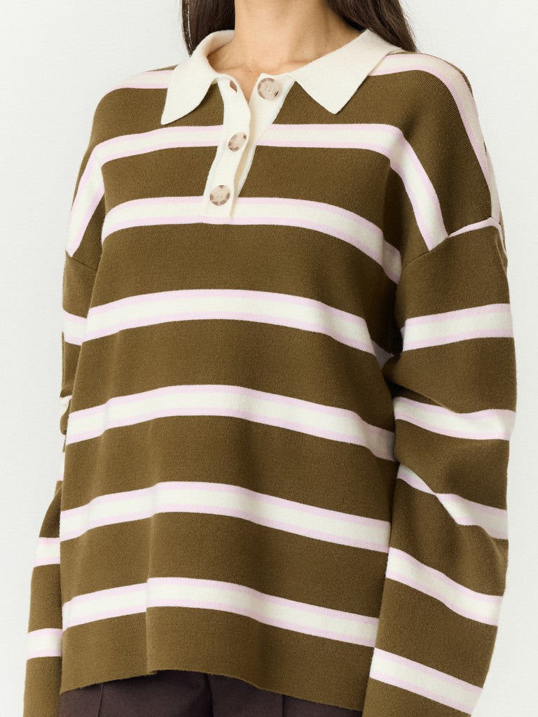 YAS | ISABELL LS POLO KNIT PULLOVER - FIR GREEN