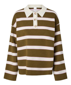 YAS | ISABELL LS POLO KNIT PULLOVER - FIR GREEN