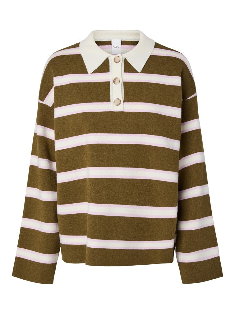 YAS | ISABELL LS POLO KNIT PULLOVER - FIR GREEN