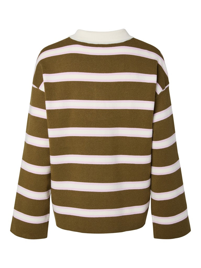 YAS | ISABELL LS POLO KNIT PULLOVER - FIR GREEN
