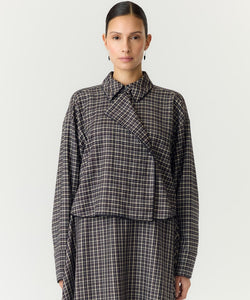 YAS | TULVA LS SHORT SHIRT - BLACK CHECKED