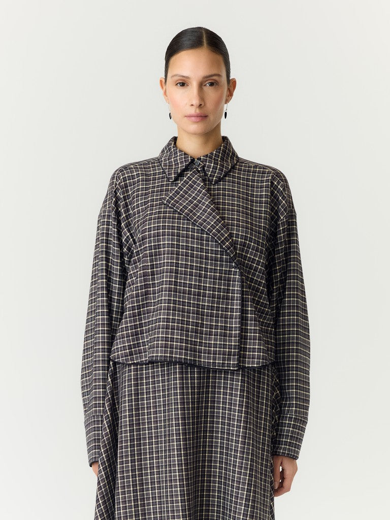 YAS | TULVA LS SHORT SHIRT - BLACK CHECKED