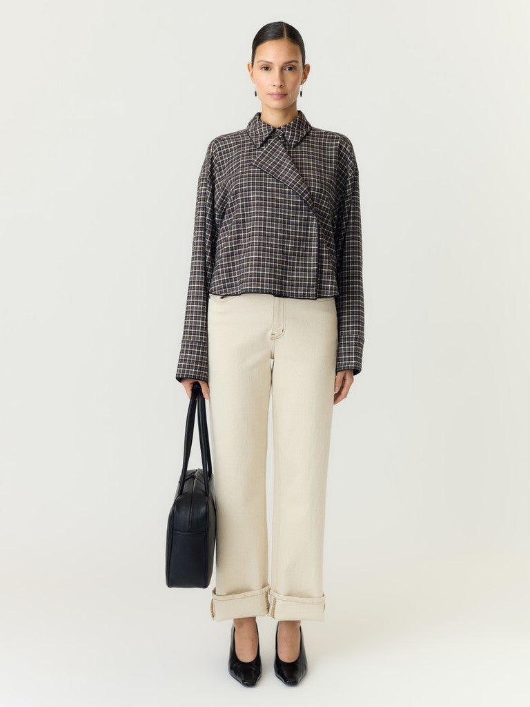 YAS | TULVA LS SHORT SHIRT - BLACK CHECKED