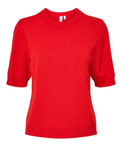 YAS | LENA SS KNIT PULLOVER - FIERY RED