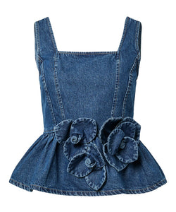 YAS | ELSIE SL PEPLUM DENIM TOP - MEDIUM BLUE DENIM