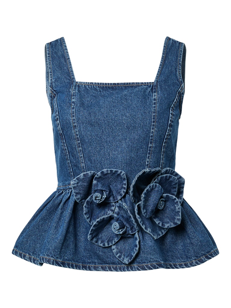 YAS | ELSIE SL PEPLUM DENIM TOP - MEDIUM BLUE DENIM