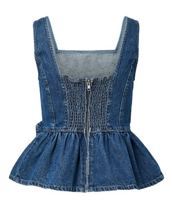 YAS | ELSIE SL PEPLUM DENIM TOP - MEDIUM BLUE DENIM