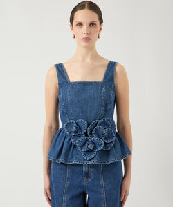 YAS | ELSIE SL PEPLUM DENIM TOP - MEDIUM BLUE DENIM