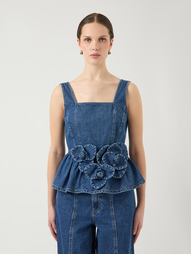 YAS | ELSIE SL PEPLUM DENIM TOP - MEDIUM BLUE DENIM