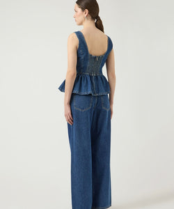 YAS | ELSIE SL PEPLUM DENIM TOP - MEDIUM BLUE DENIM