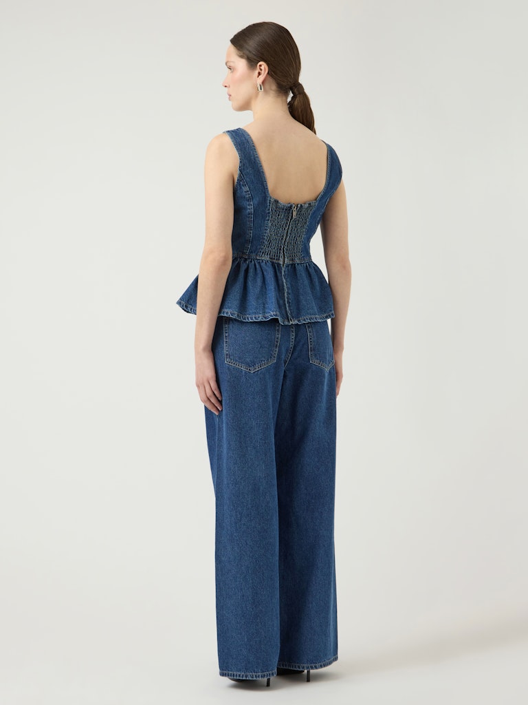 YAS | ELSIE SL PEPLUM DENIM TOP - MEDIUM BLUE DENIM