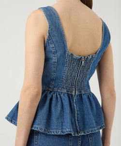 YAS | ELSIE SL PEPLUM DENIM TOP - MEDIUM BLUE DENIM