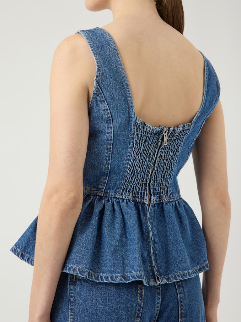 YAS | ELSIE SL PEPLUM DENIM TOP - MEDIUM BLUE DENIM