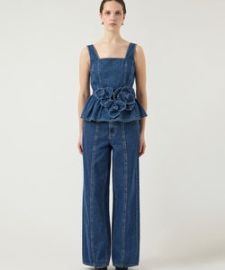 YAS | ELSIE SL PEPLUM DENIM TOP - MEDIUM BLUE DENIM