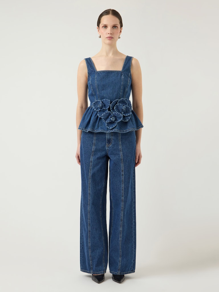 YAS | ELSIE SL PEPLUM DENIM TOP - MEDIUM BLUE DENIM