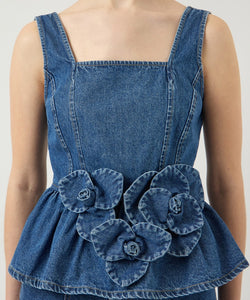YAS | ELSIE SL PEPLUM DENIM TOP - MEDIUM BLUE DENIM