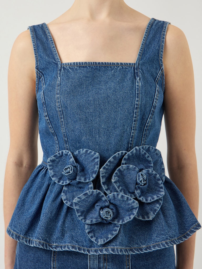 YAS | ELSIE SL PEPLUM DENIM TOP - MEDIUM BLUE DENIM