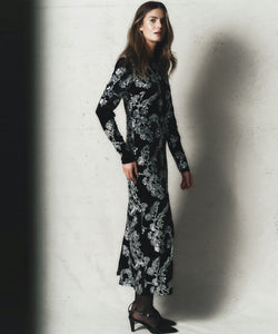Y.A.S | FLORANA LS LONG DRESS - BLACK & SILVER SEQUINS