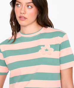 STRIPED FLOWER TEE - GREEN