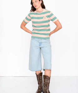 STRIPED FLOWER TEE - GREEN