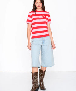 STRIPED FLOWER TEE - PINK