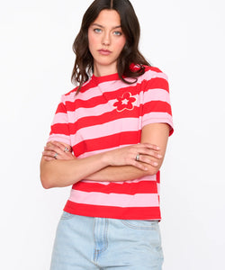 STRIPED FLOWER TEE - PINK