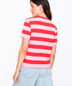 STRIPED FLOWER TEE - PINK