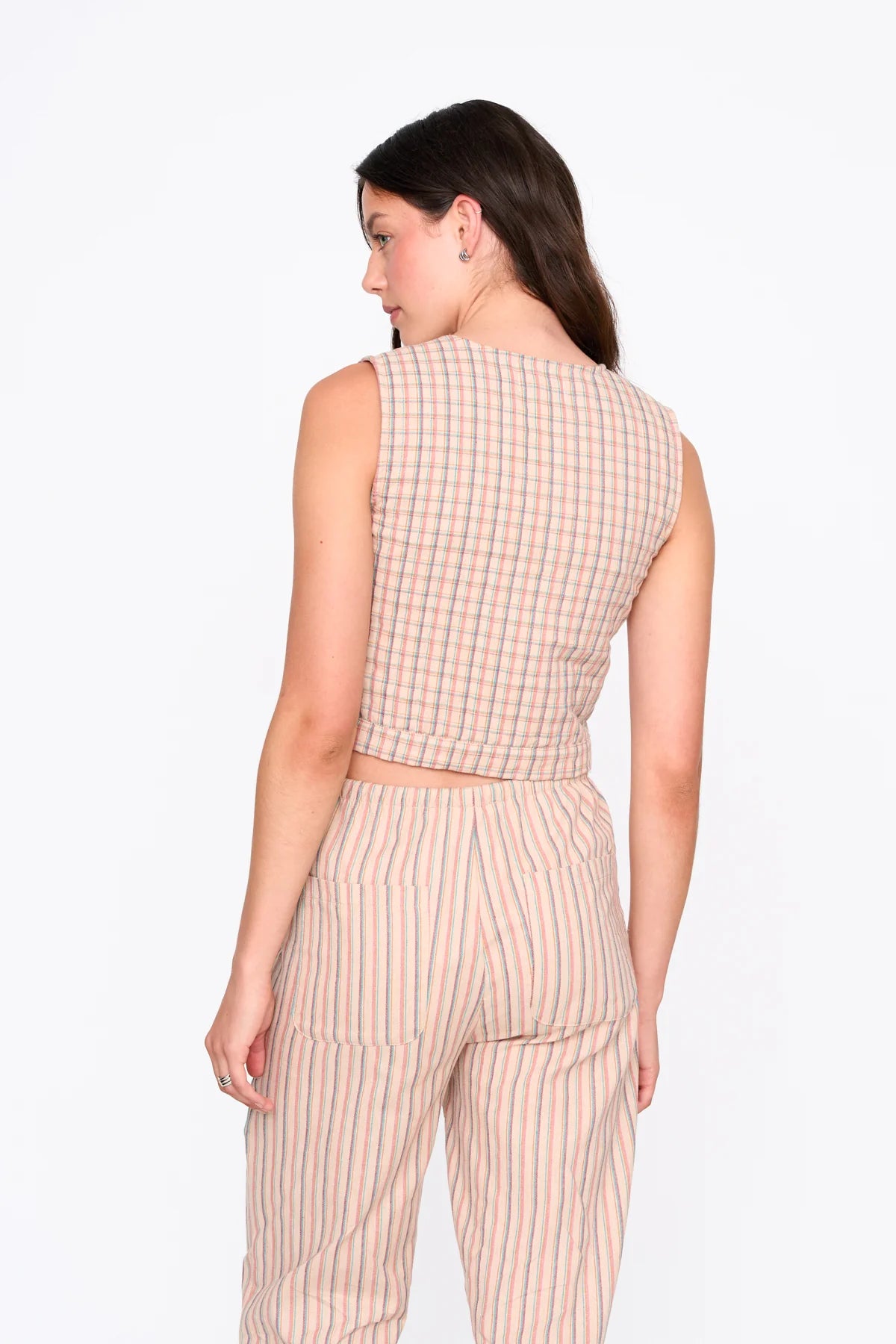 MARIA SMOCKED GILET - CHECKED