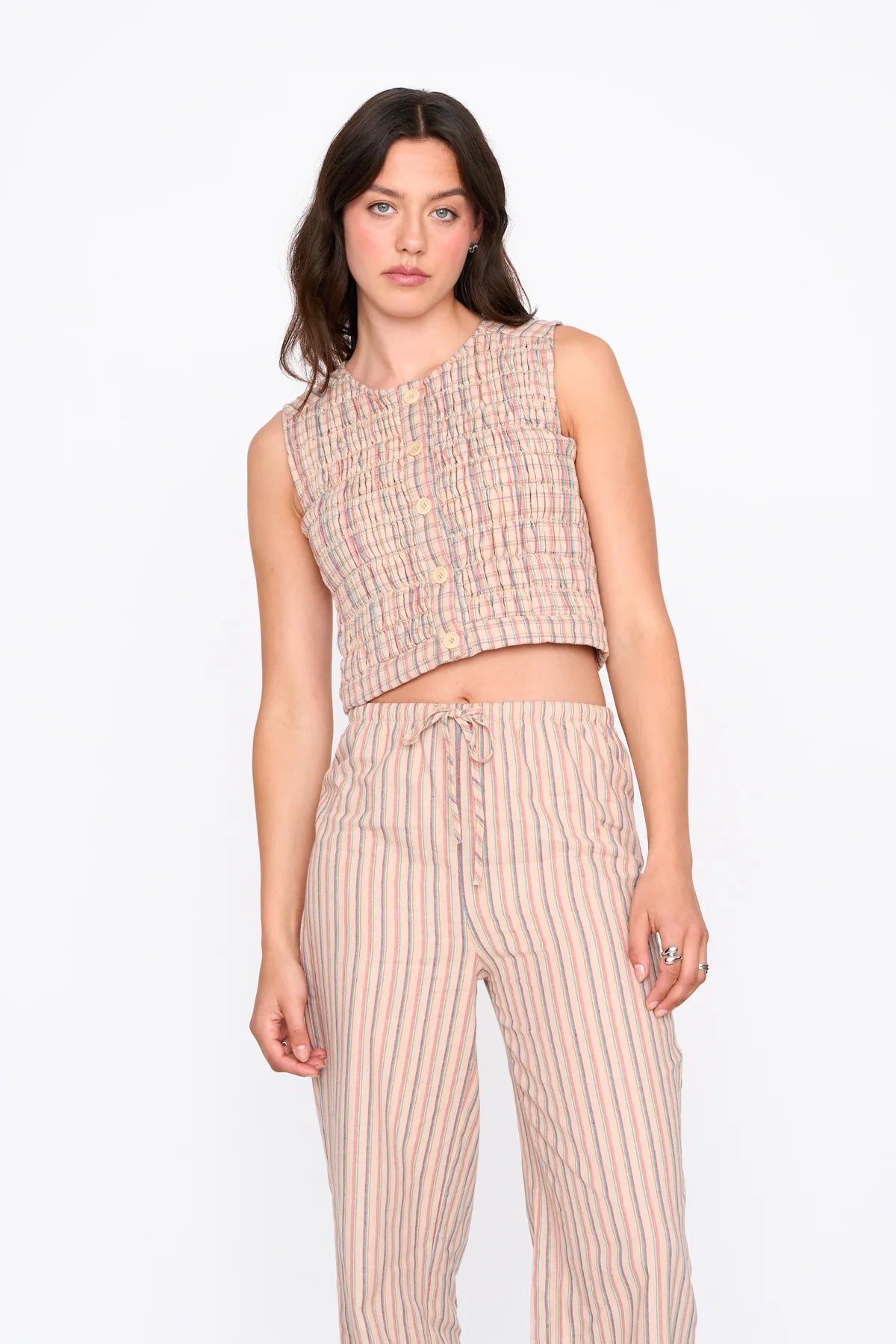 MARIA SMOCKED GILET - CHECKED