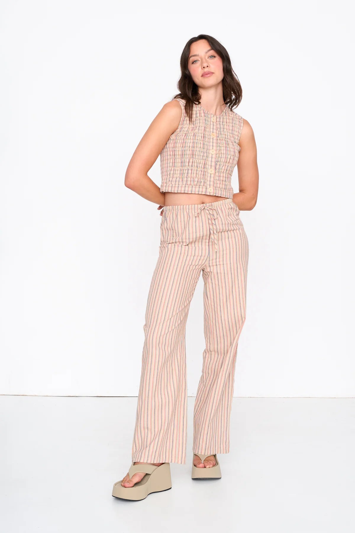 MARIA SMOCKED GILET - CHECKED
