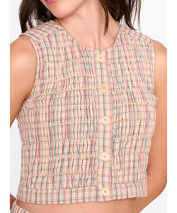 MARIA SMOCKED GILET - CHECKED