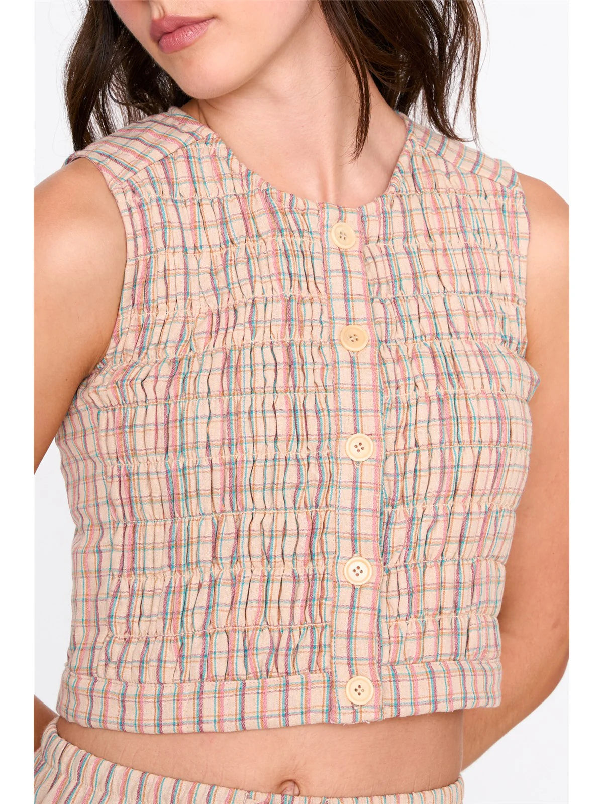 MARIA SMOCKED GILET - CHECKED