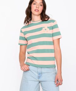 STRIPED FLOWER TEE - GREEN