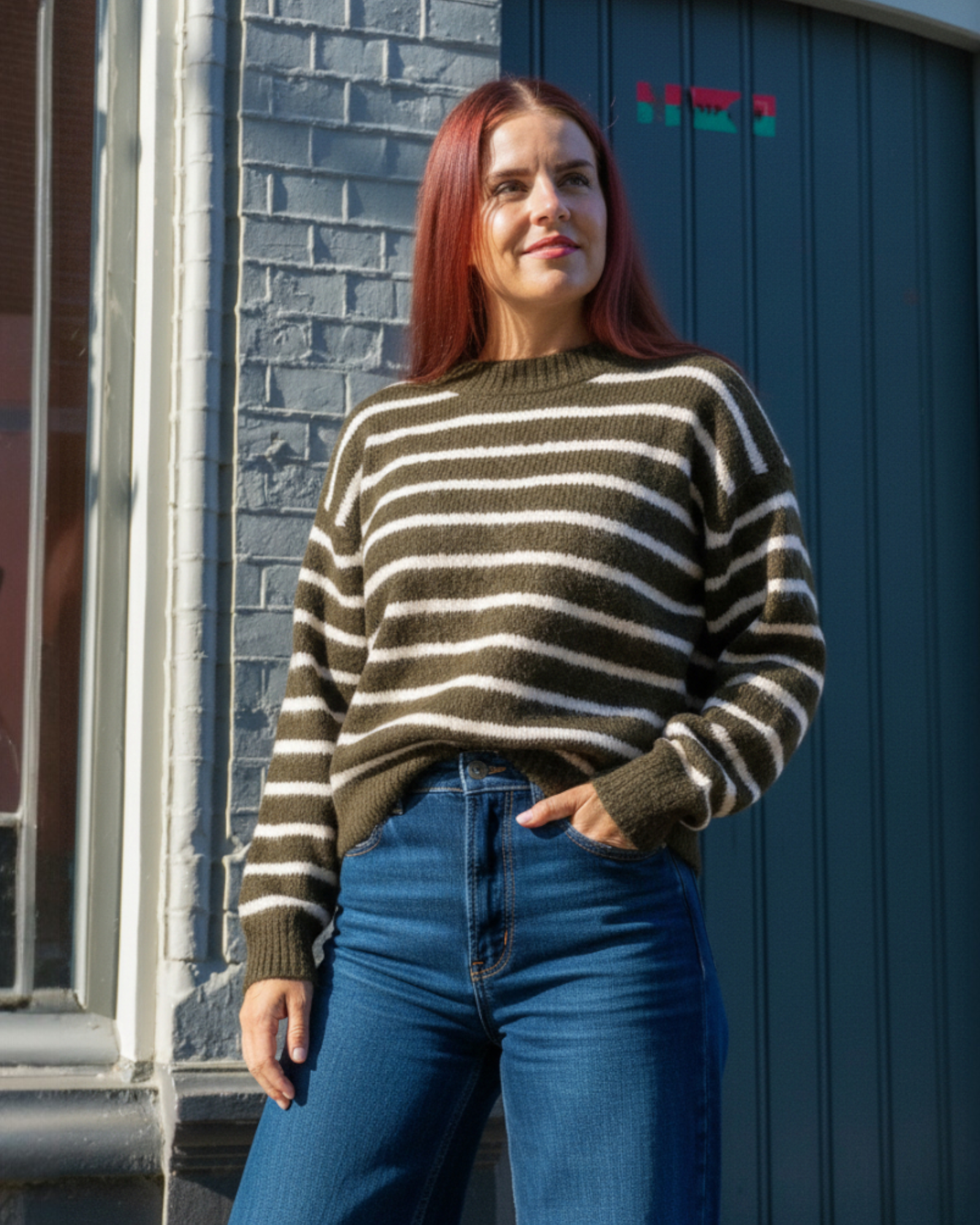 AYLA STRIPED KNIT - GREEN/BEIGE