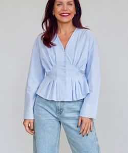 EMMA PLEATED BLOUSE - BLUE