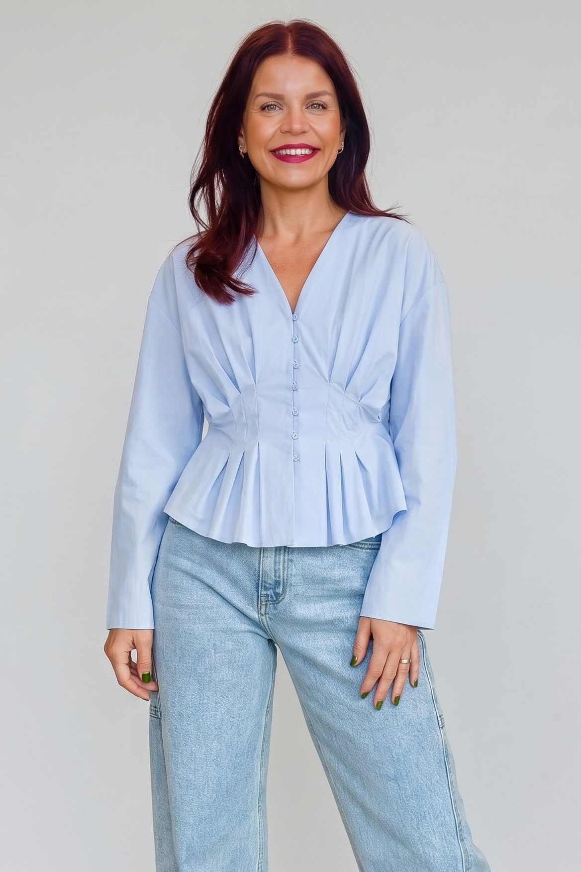 EMMA PLEATED BLOUSE - BLUE