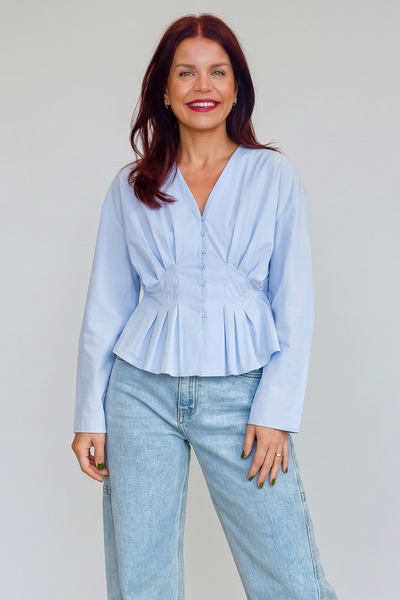 EMMA PLEATED BLOUSE - BLUE