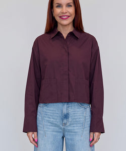 Bob & Bill YAS fig purple organic cotton long sleeve shirt with a classic collar and button front closure.