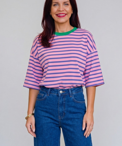 LULU STRIPED BOW TEE - PINK/PURPLE
