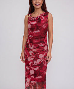 Bob & Bill Robin mesh jurk in rood en roze met asymmetrische halslijn en geplooide taille