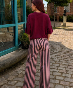 Bob & Bill Romee broek met roze en zwarte strepen, wijde pijpen, hoge taille, katoenmix
