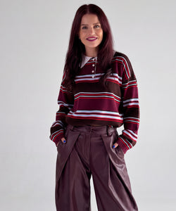 BOBBIE STRIPED POLO - BORDEAUX/BROWN