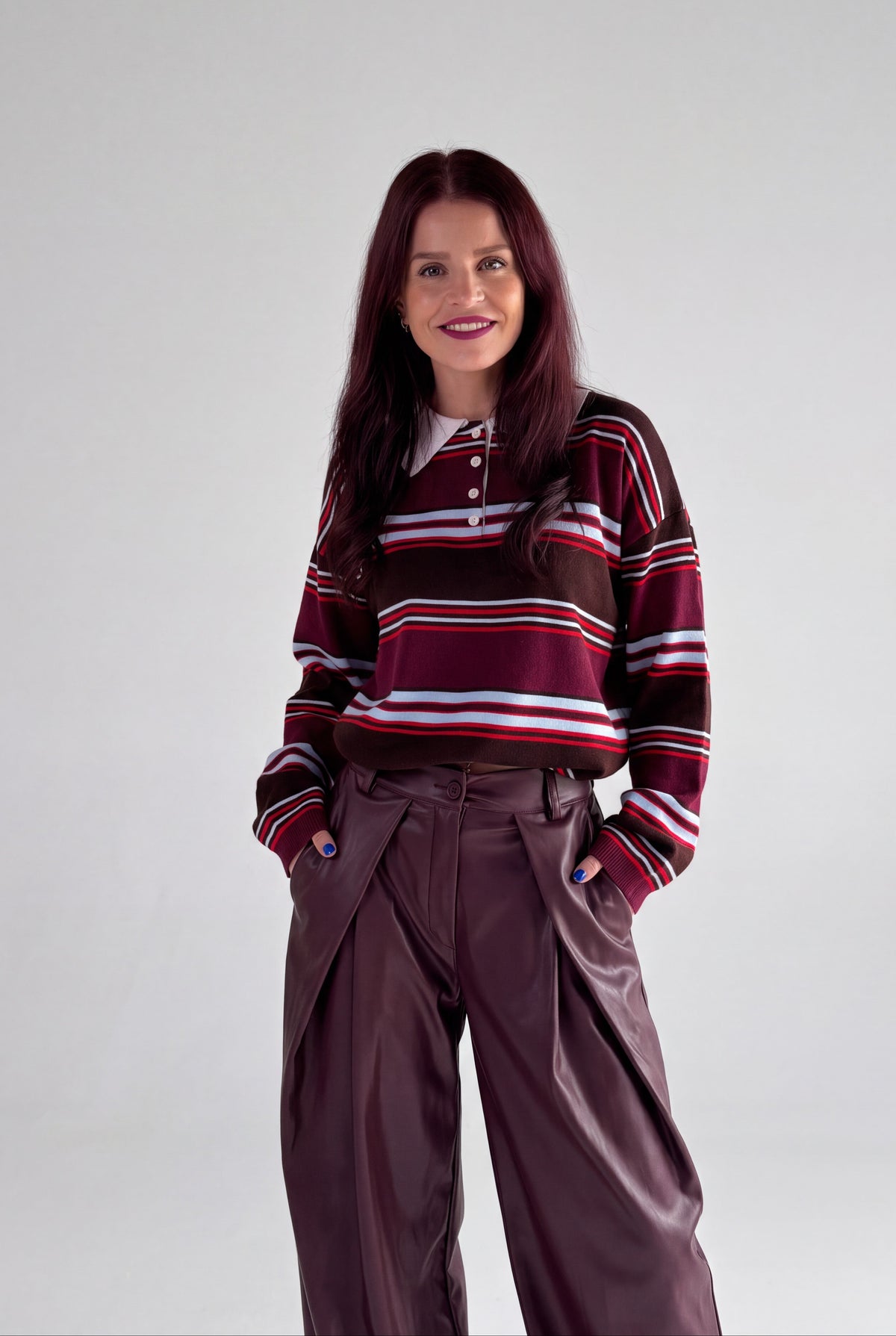 BOBBIE STRIPED POLO - BORDEAUX/BROWN