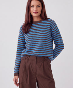 CAMDEN STRIPED PULLOVER - BLUE/BROWN