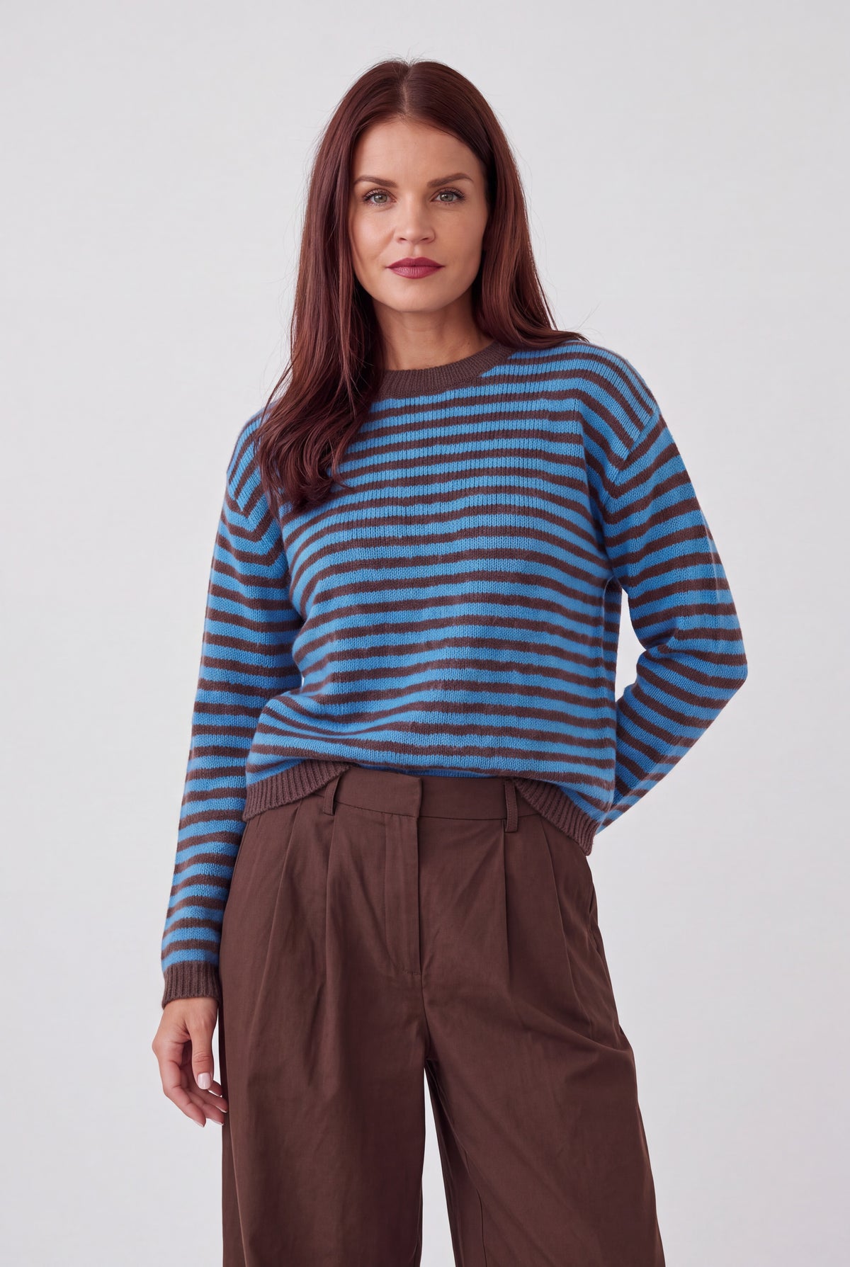 CAMDEN STRIPED PULLOVER - BLUE/BROWN