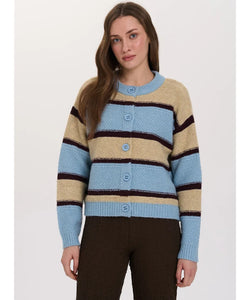 MARGOT STRIPED CARDIGAN - BLUE/BEIGE