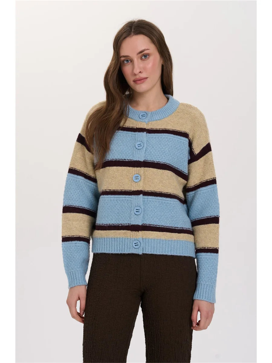 MARGOT STRIPED CARDIGAN - BLUE/BEIGE