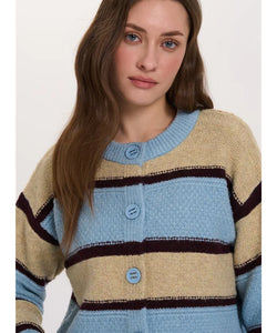 MARGOT STRIPED CARDIGAN - BLUE/BEIGE