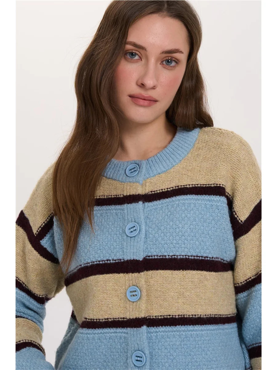 MARGOT STRIPED CARDIGAN - BLUE/BEIGE